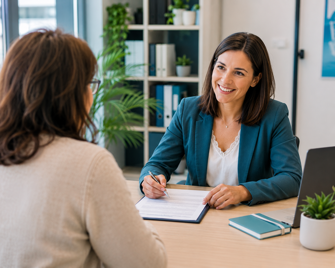 Conseillère en insertion professionnelle accompagnant une apprenante dans le cadre d’une formation TP CIP à distance